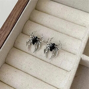 Needle Gothic Black Spider Charm Stud Earrings Gift Jewelry